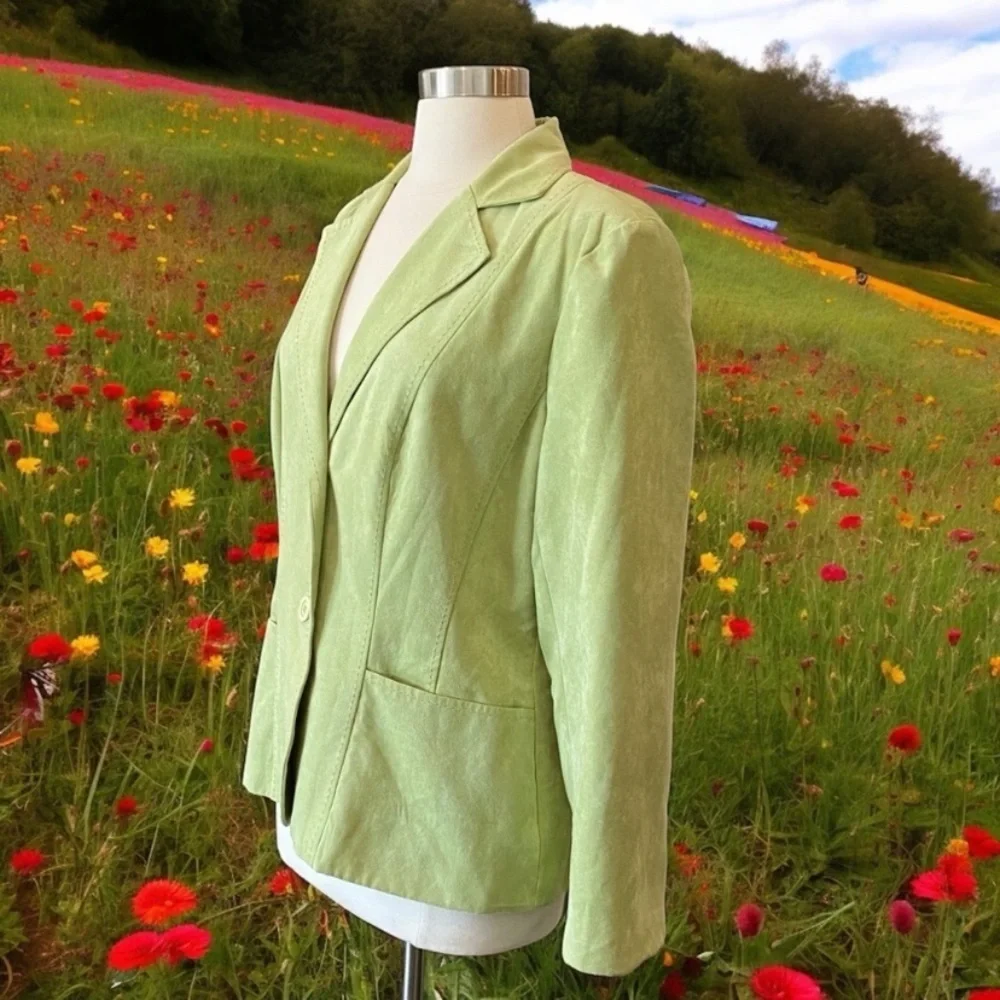 Green Faux Suede Blazer Jacket By Kim Roger’s Signature
